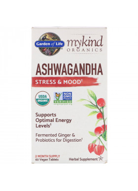 Garden of Life, MyKind Organics, Ashwagandha, Stress & Mood, 60 Vegan Tablets