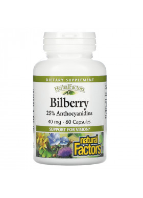 Natural Factors, Bilberry, 40 mg, 60 Capsules