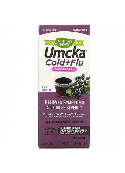 Nature's Way, Umcka, Cold+Flu, Elderberry Soothing Syrup, Berry Flavored, 4 fl oz (120 ml)