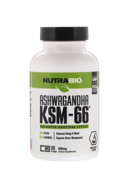 NutraBio Labs, Ashwagandha KSM-66, 600 mg, 90 V-Caps