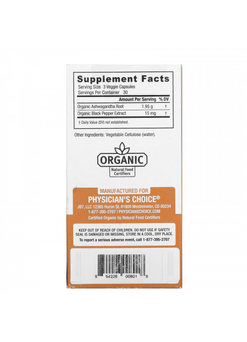 Physician's Choice, Organic Ashwagandha, 1,950 mg, 90 Veggie Capsules