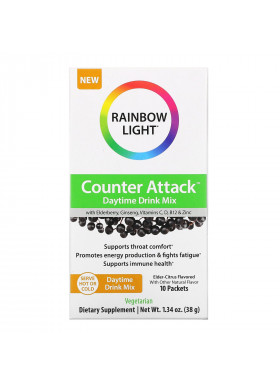 Rainbow Light, Counter Attack, Daytime Drink Mix with Elderberry, Ginseng, Vitamins C, B12 & Zinc, Elder-Citrus, 10 Packets, 0.1 oz (3.8 g) Each