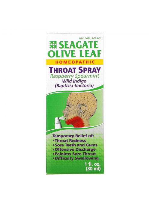 Seagate, Olive Leaf Throat Spray, Raspberry Spearmint, 1 fl oz (30 ml)