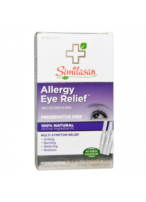 Similasan, Allergy Eye Relief Eye Drops, 20 Sterile Single-Use Droppers, 0.014 fl oz (0.4 ml) Each