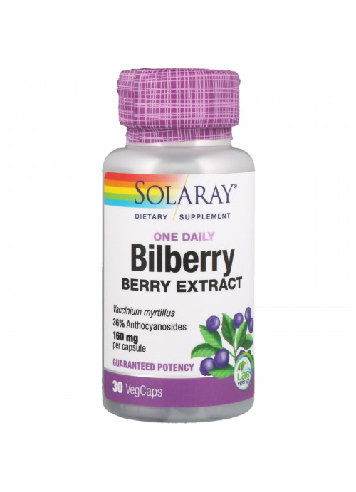 Solaray, One Daily Bilberry Berry Extract, 160 mg, 30 VegCaps