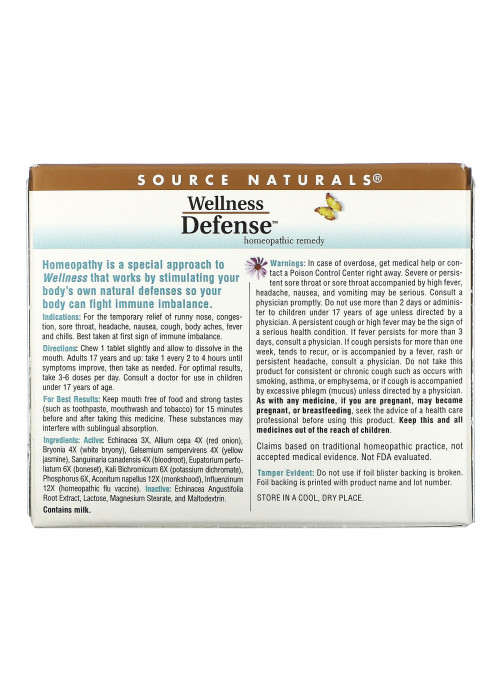 Source Naturals, Wellness Defense, 48 Homeopathic Tablets