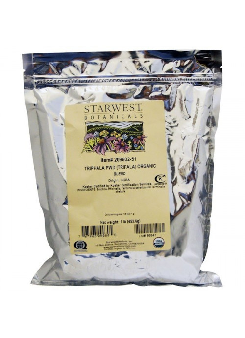 Starwest Botanicals, Organic Triphala PWD (Trifala) Blend, 1 lb (453.6 g)