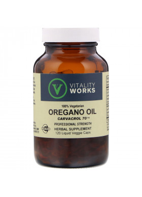 Vitality Works, Oregano Oil, Carvacrol 70, 120 Liquid Veggie Caps