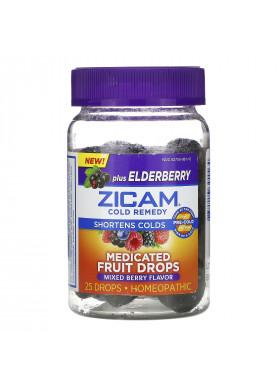 Zicam, Cold Remedy, Medicated Fruit Drops Plus Elderberry, Mixed Berry, 25 Drops