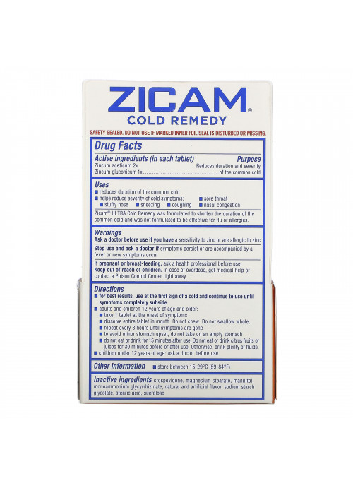 Zicam, Ultra Cold Remedy, RapidMelts, Orange Cream Flavor, 18 Quick Dissolve Tablets