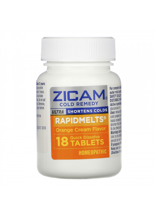 Zicam, Ultra Cold Remedy, RapidMelts, Orange Cream Flavor, 18 Quick Dissolve Tablets