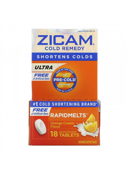 Zicam, Ultra Cold Remedy, RapidMelts, Orange Cream Flavor, 18 Quick Dissolve Tablets