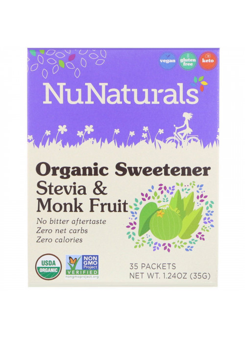 NuNaturals, Organic Sweetener, Stevia and Monk Fruit, 35 Packets, 1.24 oz (35 g)