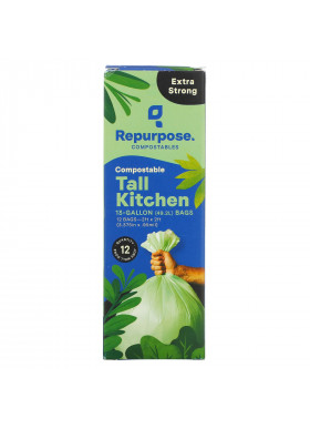 Repurpose, Extra Strong, 13 Gallon Tall Kitchen Bags, 12 Count