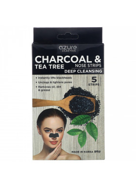 Azure Kosmetics, Charcoal & Tea Tree, Nose Strips, Deep Cleansing, 5 Strips