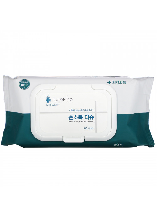 PureFine, Mediwiper, Medi Hand Sanitizer Wipes, 80 Wipes