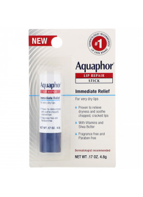 Aquaphor, Lip Repair, Stick, Immediate Relief, Fragrance Free, 1 Stick, .17 oz (4.8 g)