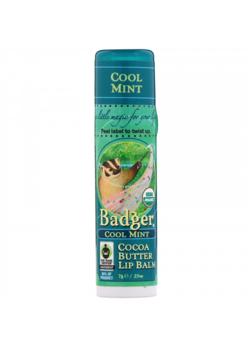 Badger Company, Cocoa Butter Lip Balm, Cool Mint, .25 oz (7 g)