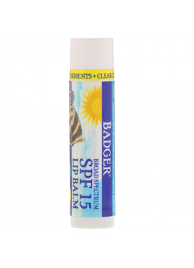 Badger Company, Lip Balm, Clear Zinc, Unscented, SPF 15, 0.15 oz (4.2 g)
