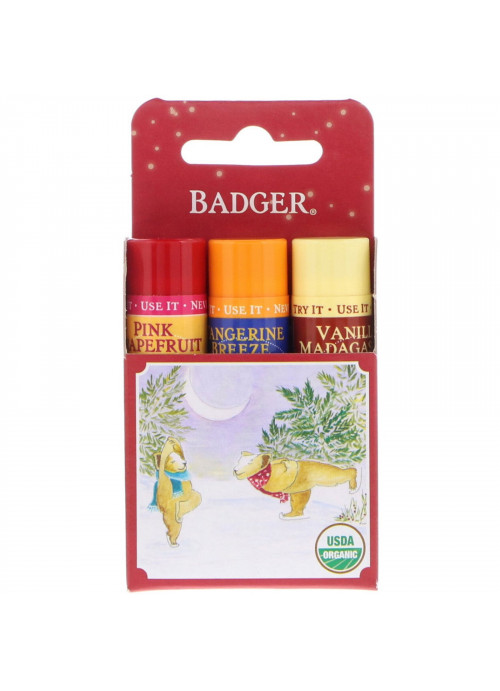 Badger Company, Lip Balm Gift Set, Red Box, 3 Pack, .15 oz (4.2 g) Each