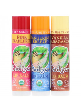Badger Company, Lip Balm Gift Set, Red Box, 3 Pack, .15 oz (4.2 g) Each