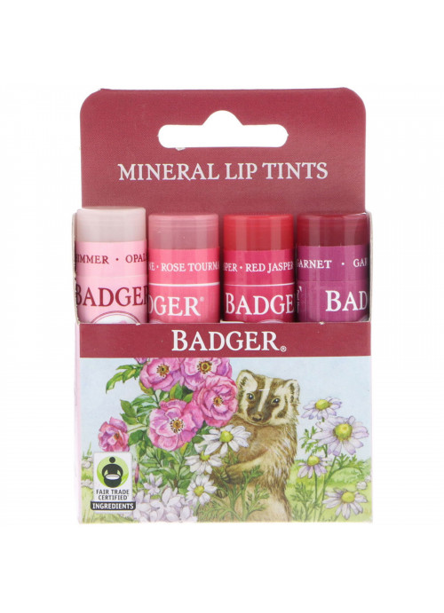 Badger Company, Mineral Lip Tints Set, 4 Pack, .15 oz (4.2 g) Each