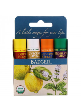 Badger Company, Organic Classic Lip Balm Sticks, Blue Box, 4 Lip Balm Sticks, .15 oz (4.2 g) Each