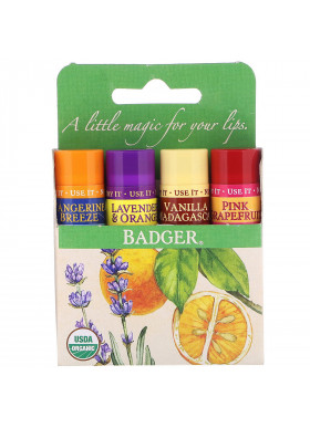 Badger Company, Organic Classic Lip Balm Sticks, Green Box, 4 Lip Balm Sticks, .15 oz (4.2 g) Each