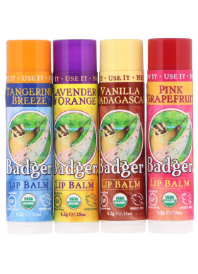 Badger Company, Organic Classic Lip Balm Sticks, Green Box, 4 Lip Balm Sticks, .15 oz (4.2 g) Each