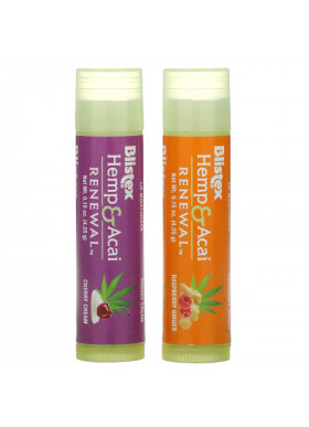 Blistex, Hemp & Acai, Lip Moisturizer, Renewal, Raspberry Ginger & Cherry Cream, 2 Pack, 0.15 oz (4.25 g) Each