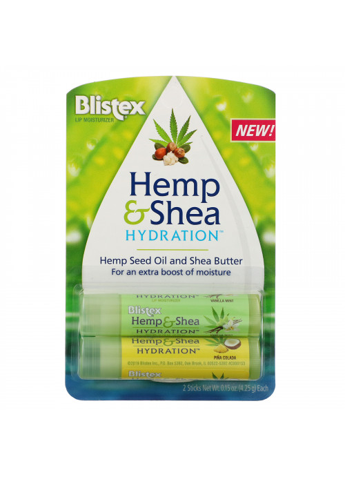 Blistex, Hemp & Shea, Lip Moisturizer, Hydration, Pina Colada & Vanilla Mint, 2 Pack, 0.15 oz (4.25 g) Each