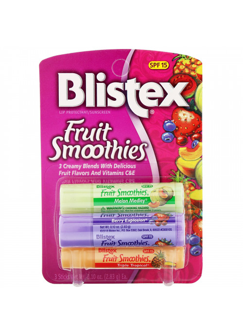 Blistex, Lip Protectant/Sunscreen, SPF 15, Fruit Smoothies, 3 Sticks, .10 oz (2.83 g) Each