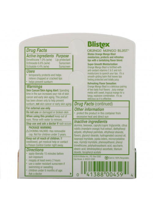 Blistex, Lip Protectant/Sunscreen, SPF 15, Orange Mango Blast, 0.15 oz (4.25 g)