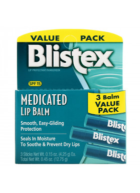 Blistex, Medicated Lip Balm,  Lip Protectant/Sunscreen, SPF 15, 3 Balm Value Pack, .15 oz (4.25 g) Each