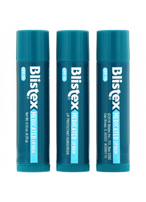 Blistex, Medicated Lip Balm,  Lip Protectant/Sunscreen, SPF 15, 3 Balm Value Pack, .15 oz (4.25 g) Each