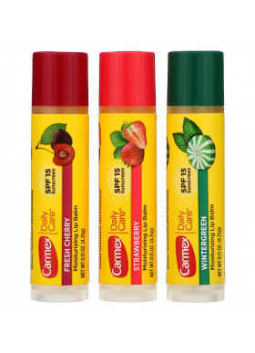Carmex, Daily Care, Moisturizing Lip Balm, Variety, SPF 15, 3 Pack, .15 oz (4.25 g) Each