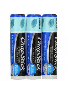 Chapstick, 2-In-1 Lip Care Skin Protectant, SPF 15, Cool Mint, 3 Sticks, 0.15 oz (4 g) Each