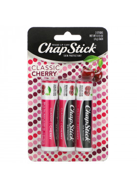 Chapstick, Lip Care Skin Protectant, Classic Cherry, 3 Sticks, 0.15 oz (4 g) Each