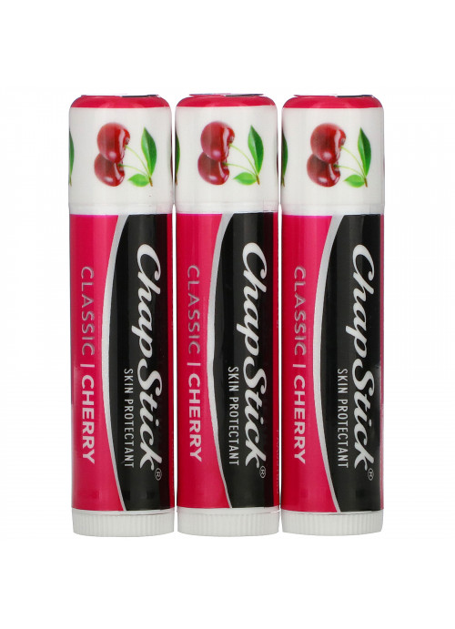 Chapstick, Lip Care Skin Protectant, Classic Cherry, 3 Sticks, 0.15 oz (4 g) Each