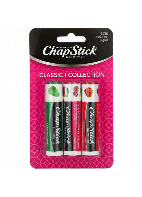 Chapstick, Lip Care Skin Protectant, Classic Collection, 3 Sticks, 0.15 oz (4 g) Each