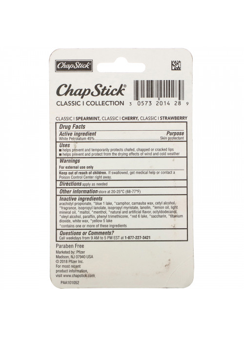 Chapstick, Lip Care Skin Protectant, Classic Collection, 3 Sticks, 0.15 oz (4 g) Each