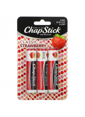 Chapstick, Lip Care Skin Protectant, Classic Strawberry, 3 Sticks, 0.15 oz (4 g) Each