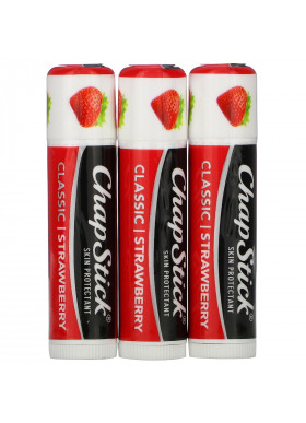 Chapstick, Lip Care Skin Protectant, Classic Strawberry, 3 Sticks, 0.15 oz (4 g) Each