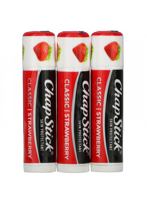 Chapstick, Lip Care Skin Protectant, Classic Strawberry, 3 Sticks, 0.15 oz (4 g) Each