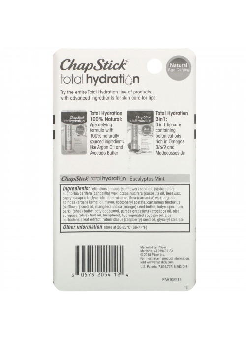 Chapstick, Total Hydration Lip Care, Eucalyptus Mint, 0.12 oz (3.5 g)