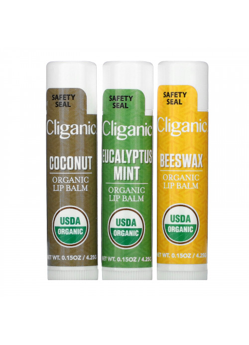 Cliganic, Organic Lip Balm Set, 3 Pack, 0.15 fl oz (4.25 ml) Each