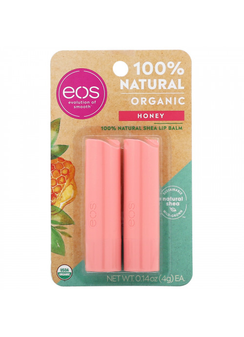 EOS, 100% Natural Shea Lip Balm, Honey, 2 Pack, 0.14 oz (4 g) Each