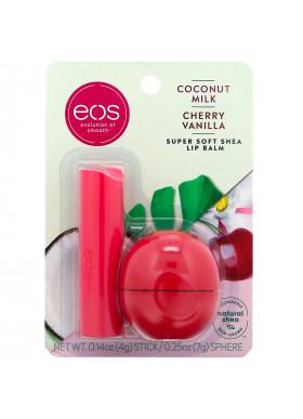 EOS, Super Soft Shea Lip Balm, Coconut Milk & Cherry Vanilla, 2 Pack, 0.39 oz (11 g)