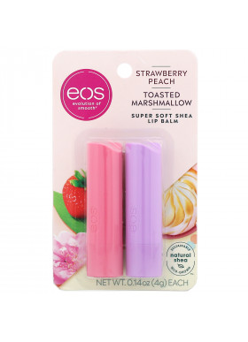 EOS, Super Soft Shea Lip Balm, Strawberry Peach & Toasted Marshmallow, 2 Pack,  0.14 oz (4 g) Each