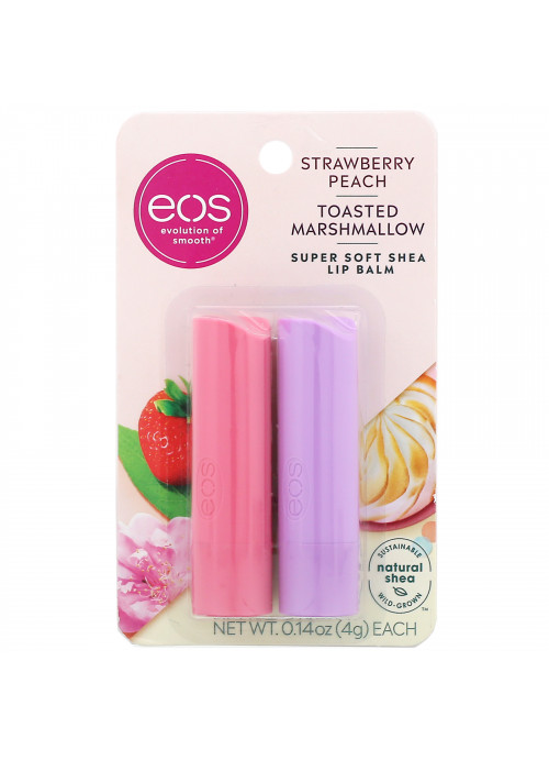 EOS, Super Soft Shea Lip Balm, Strawberry Peach & Toasted Marshmallow, 2 Pack,  0.14 oz (4 g) Each